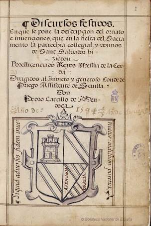 Fig. 1. Reyes Messía de la Cerda: Discursos festivos… 1594.