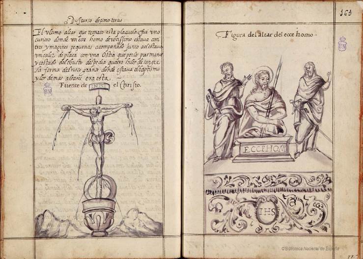 Fig. 4. “Fuente de El Christo” (163v) y “Figura del Altar del Ecce Homo” (164r).