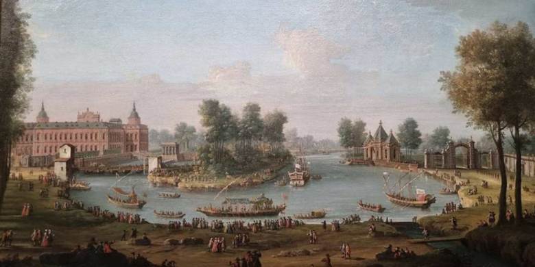 Fig. 5. Antonio Joli, Vista del Palacio Real de Aranjuez desde el nordeste y de la Escuadra del Tajo. Colección Abelló.