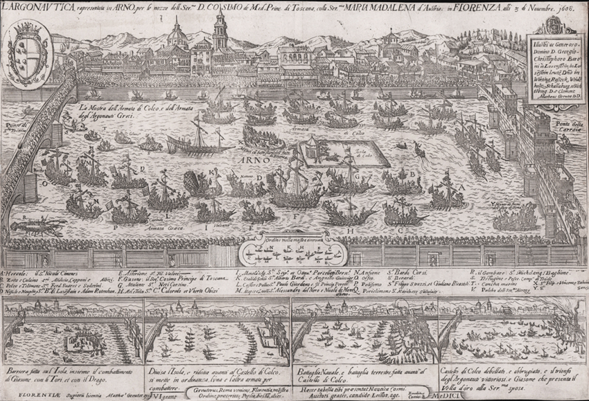 Fig. 2. Grabado realizado por Mattheus Greuter (1608) para ilustrar L’Argonautica, un espectáculo original de Francesco Cini con puesta en escena de Giulio Parigi.