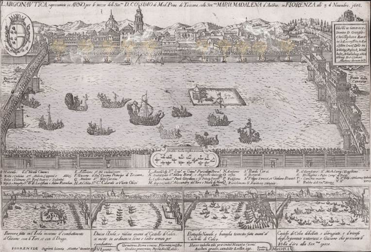 Fig. 3. Fotograma de la animación de L’ Argonautica (1608). Realizada a partir del grabado de Mattheus Greuter (1608) y la descripción de Camillo Rinuccini (1608).
