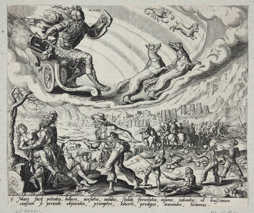 Fig. 4: Harmen Janz Muller, Marte, ca. 1566-1569, grabado, 20.9 x 24.7cm, de la serie de los siete planetas dibujada por Maarten van Heemskerck
