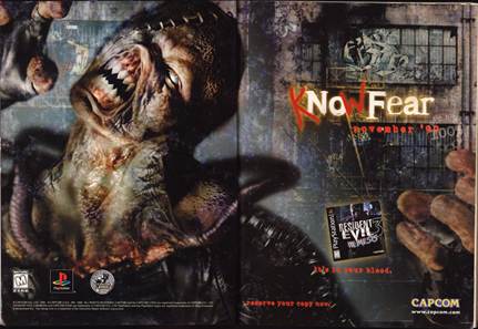 Fig. 7&nbsp;: Publicité presse, US Playstation Magazine, vol.&nbsp;3, 1 octobre 1999. Resident Evil 3&nbsp;: Nemesis