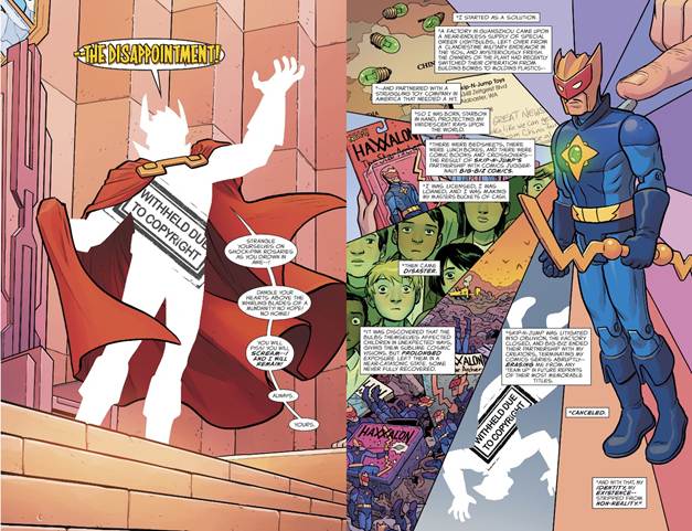 Fig. 4. The Disappointment/Haxxalon the Star Archer, from Doom Patrol #9 and #11. Art by Nick Derington and Tamra Bonvillain (2018).