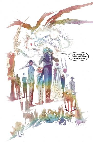 Fig. 8. “Everyone dreams The Dreaming”, incantation as collaborative work of art. Art by Bilquis Evely and Mat Lopes, from The Dreaming #19 (2020).