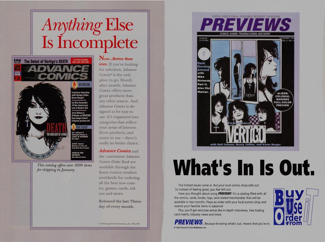 Fig. 3. Full-page ads for Advance Comics and Previews.