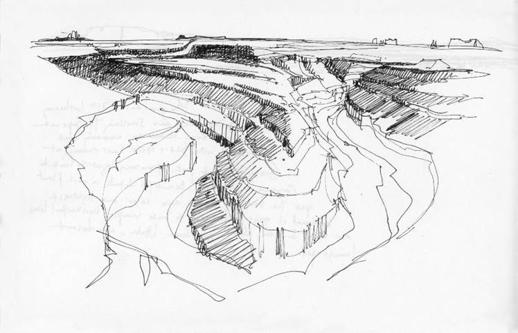 Figure 14. Early evening rapid gesture drawing of Gooseneck State Park.