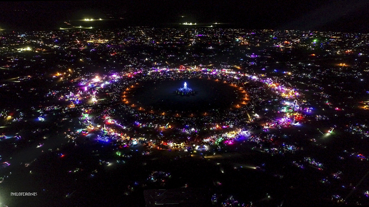 Fig. 3. Philippe Meicler–Philofdrones.com: Bird’s Eye View of Black Rock City before the Man Burn, 2018