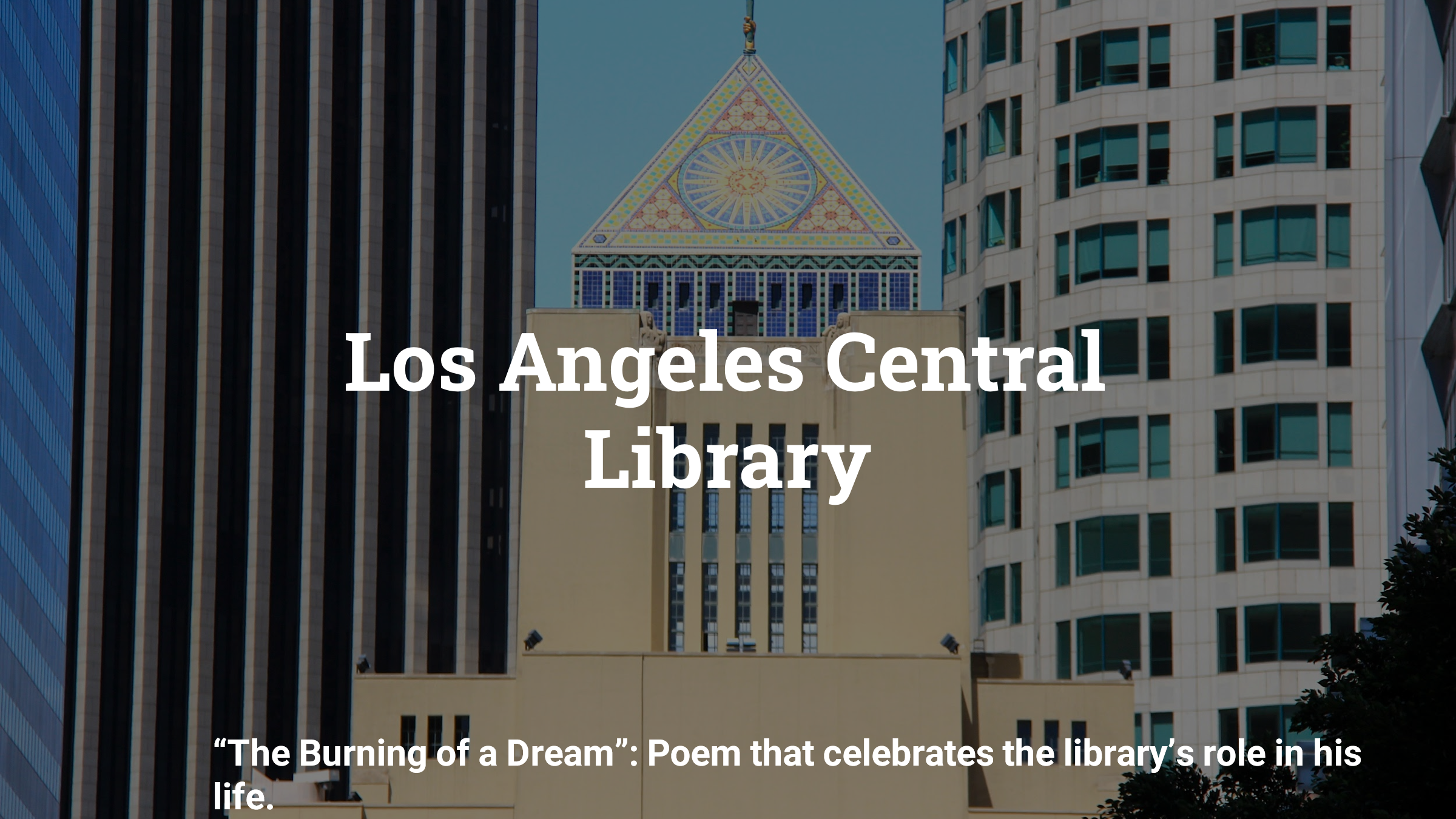 Fig 4. Bertram Goodhue: Hope Street (south) facade of library, 1926More pictures of the library can be found following the link: https://www.lapl.org/branches/central-library/art-architecture, remediated by Mike Sonksen