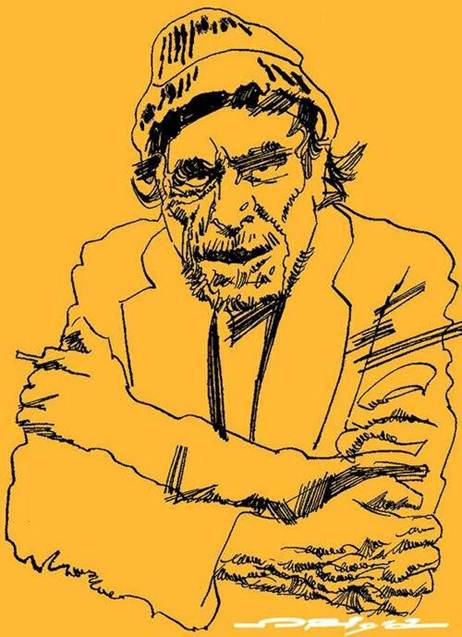 Fig.1: Charles Bukowski, portrait by Italian artist Graziano Origa, pen&ink+panton, 2008By Origafoundation - Own work, CC BY-SA 3.0, https://commons.wikimedia.org/w/index.php?curid=4816888