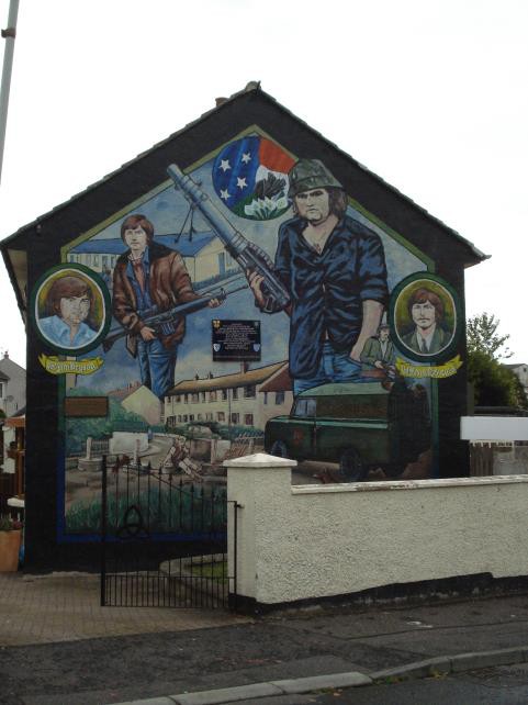 Fig. 1: Memorial for local IRA activists killed in conflict. Ballymurphy Area, West Belfast, 2001-2. (Photo: C. Lehni, 2011).