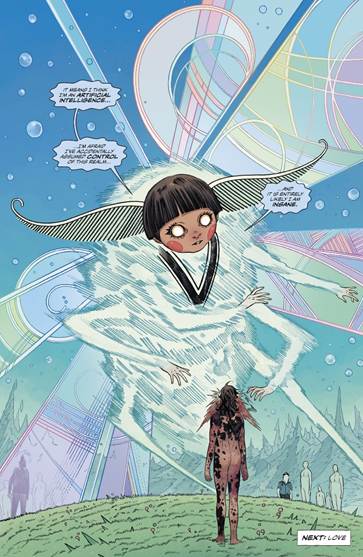 Fig. 7. Wan, new master of The Dreaming and psychotic AI. Art by Bilquis Evely and Mat Lopes, from The Dreaming #6 (2018).