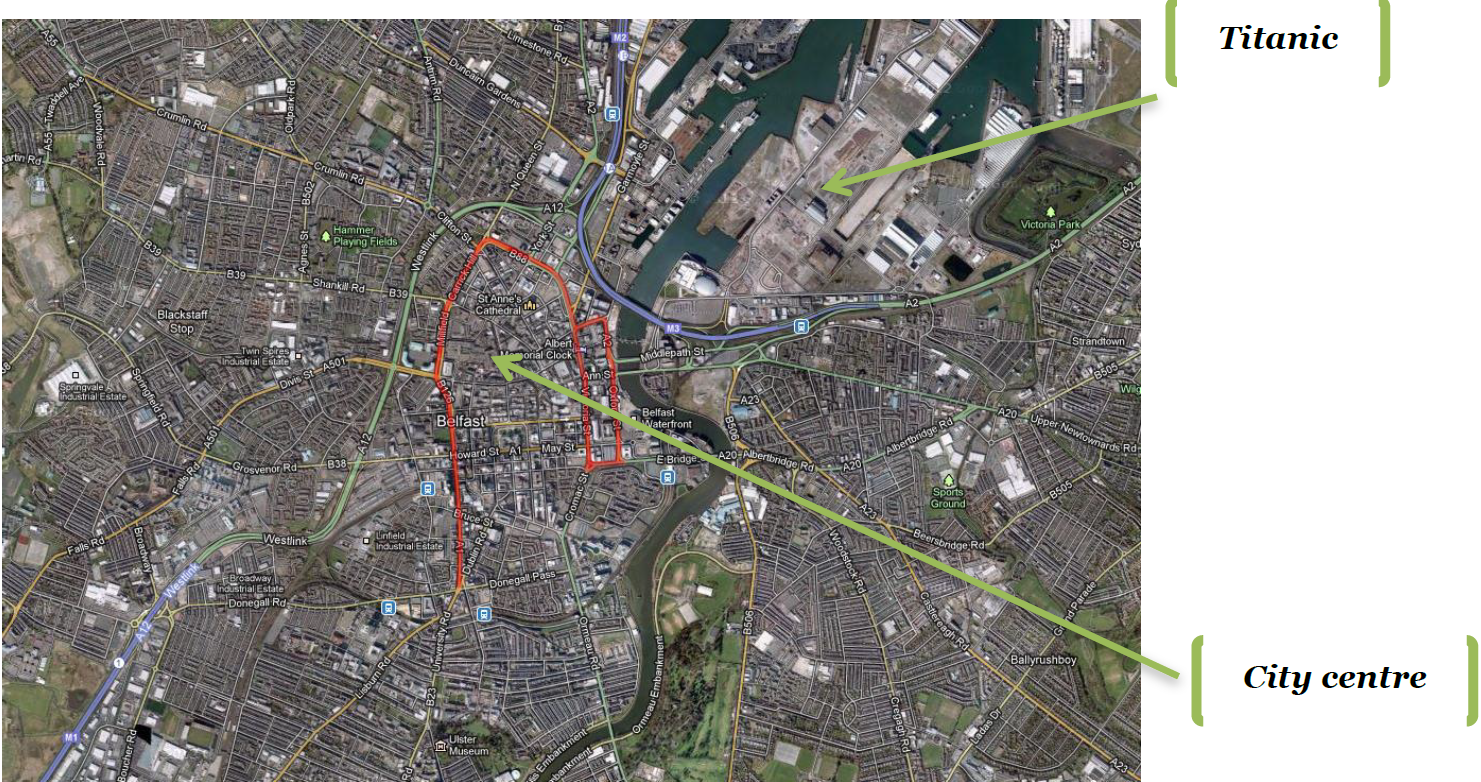 Fig 7: The M3 (blue) and the Inner ring road (red)