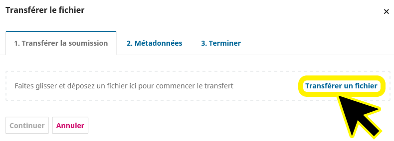 Cliquer sur Transférer un fichier puis aller chercher le fichier sur son poste