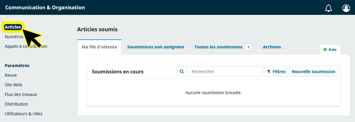 Pour revenir au tableau de bord, cliquer en sur Articles en haut à droite du volet de navigation