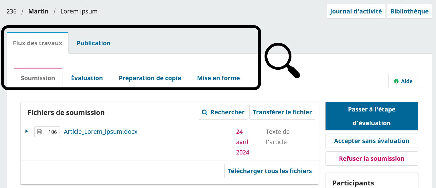 Accéder à une soumission depuis le tableau de bord (voir la fiche « Accéder à une soumission »)